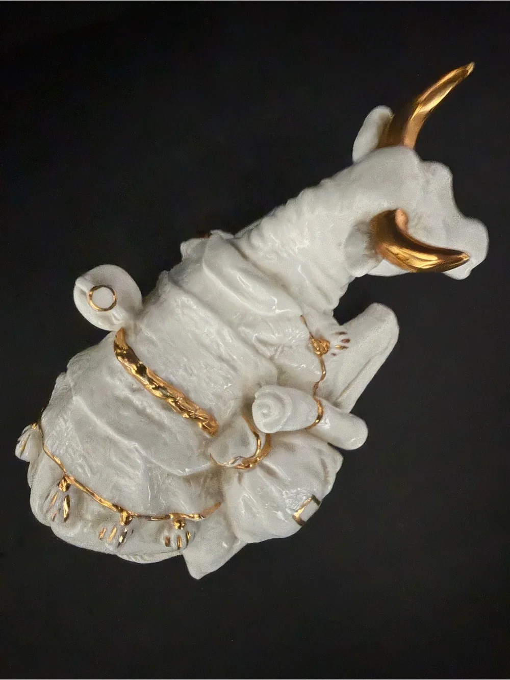 White Porcelain Cow with 24K Gold Decorative Bull Figurine - Holiday Home Decor